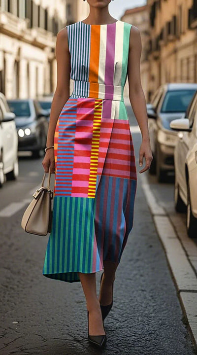 Tiffany - Sleeveless Dress with Patterns