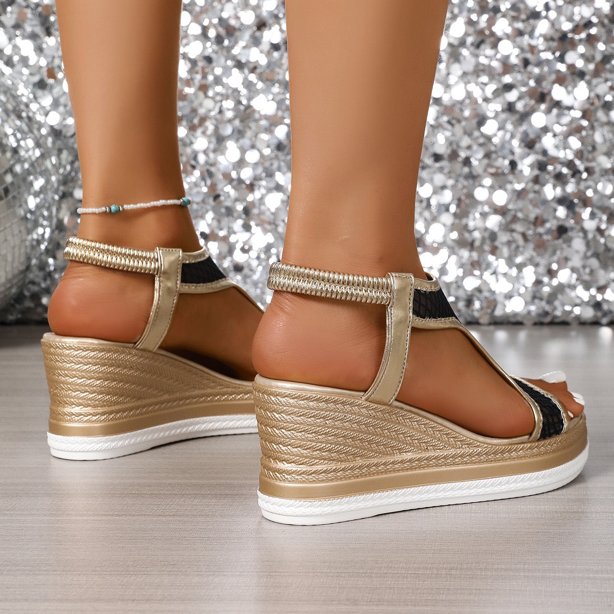 Elegant orthopedic slip-on sandals for women with wedge heel
